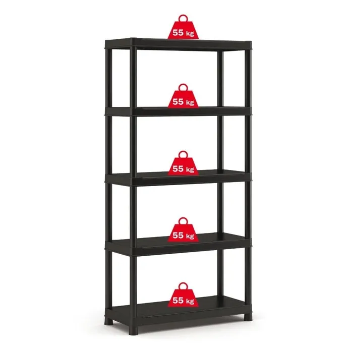 Raft din plastic, pentru depozitare, Keter Plus Shelf 90/40/5, 90 x 40 x 182 cm, negru, 55 kg/polita