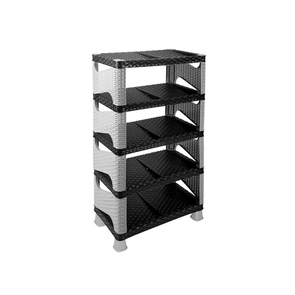 Raft plastic pentru pantofi Galaxy, tip ratan, 5 nivele, 52 x 30 x 96 cm