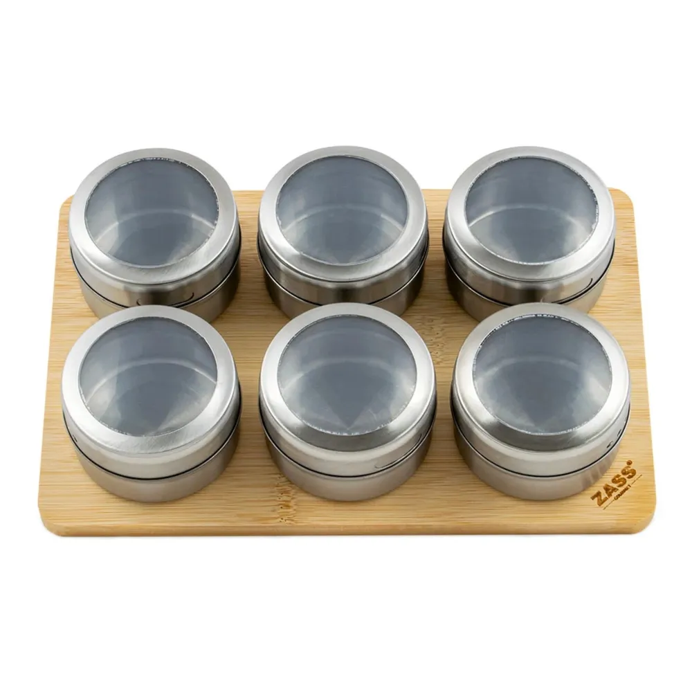 Recipiente pentru condimente, Zass ZG-MSR 01, cu suport magnetic, inox + plastic, argintiu + transparent, 100 ml, set 7 piese