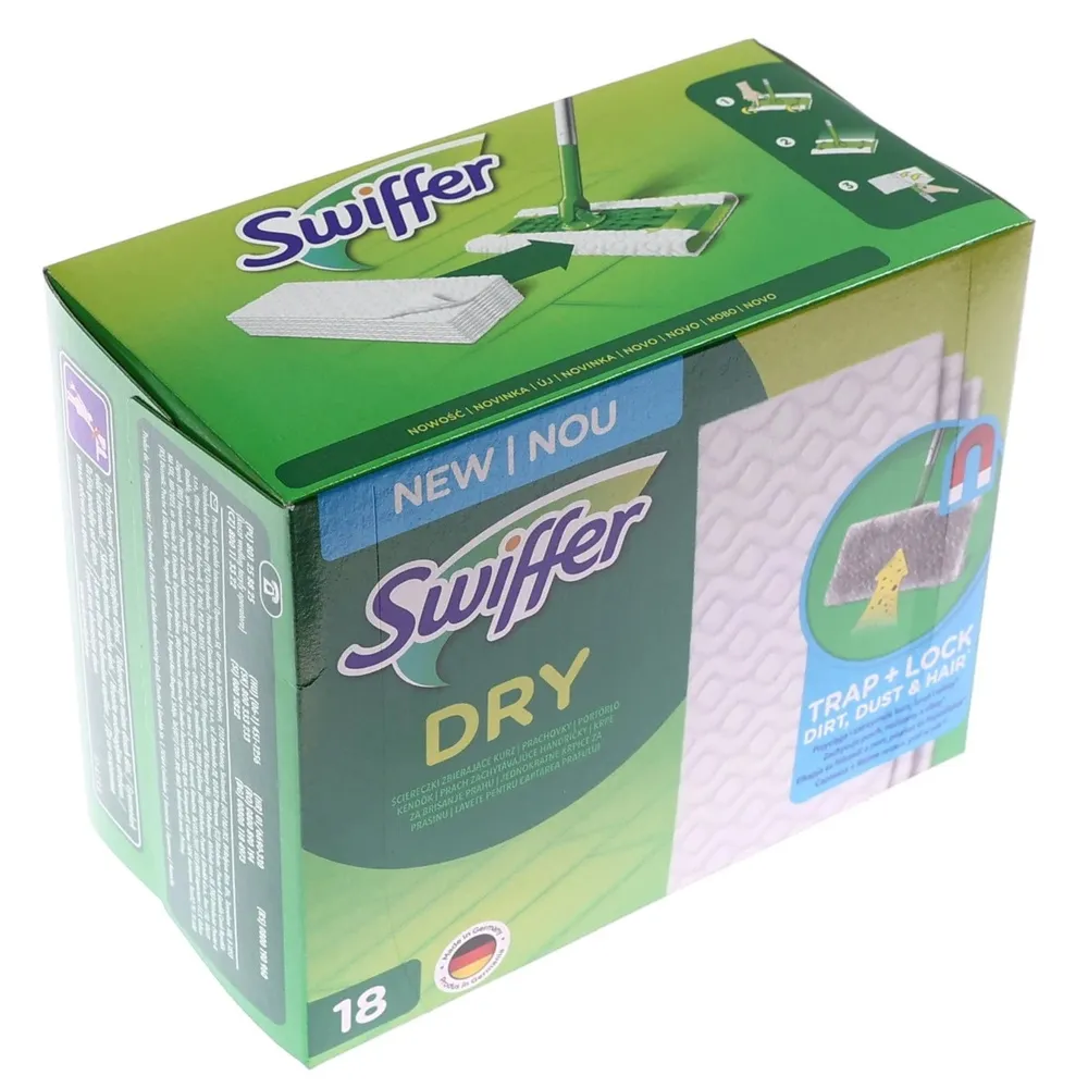 Rezerva mop plat Swiffer Trap + Lock, 27x11cm, set 18 lavete uscate