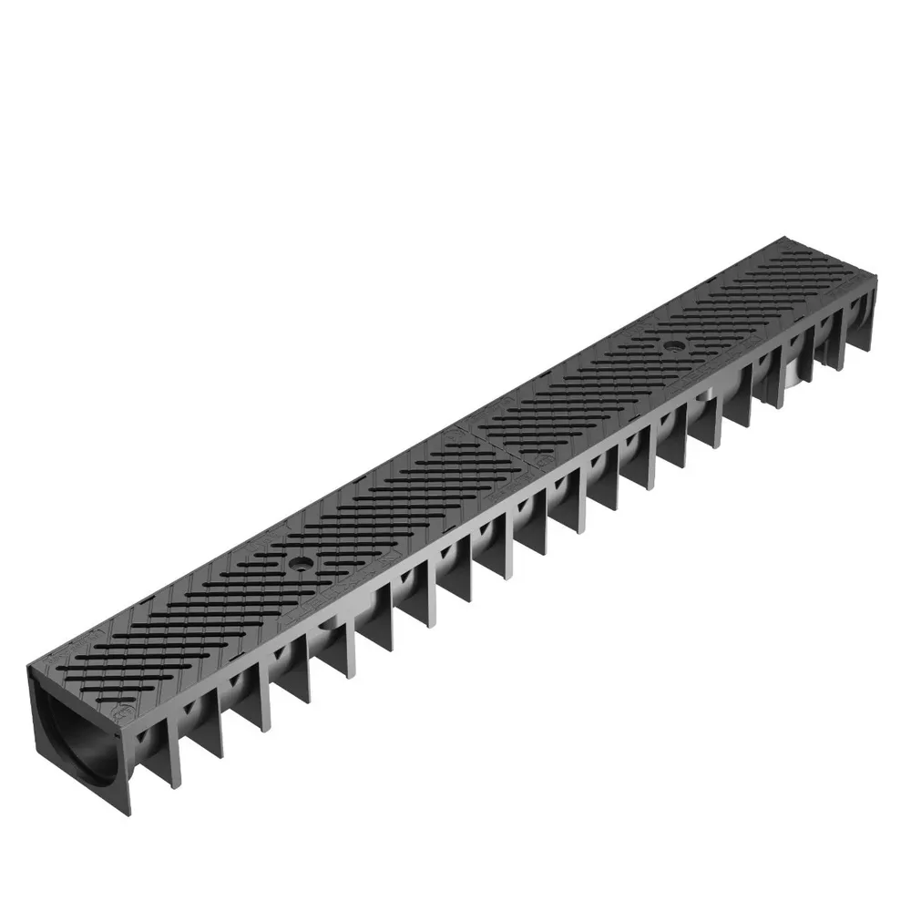 Rigola plastic Axhell, carosabila, exterioara, pentru scurgere apa pluviala, cu gratar compozit, cu iesire verticala, B 125, 1000 x 115 x 92 mm