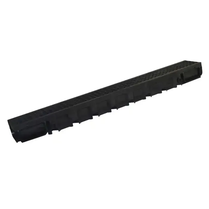 Rigola plastic Dakota, pietonala, exterioara, pentru scurgere apa pluviala, cu gratar polipropilena, A15, negru, 1000 x 130 x 75 mm