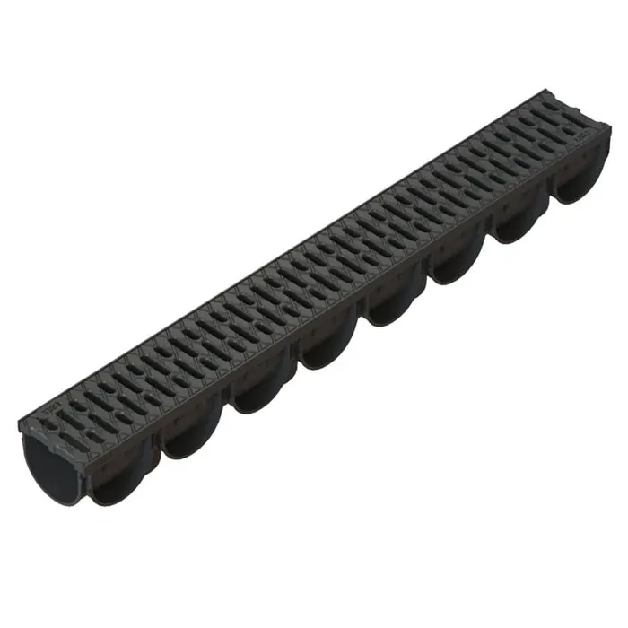 Rigola plastic Vodaland, pietonala, exterioara, pentru scurgere apa pluviala, cu gratar polipropilena, A15, 1000 x 125 x 100 mm