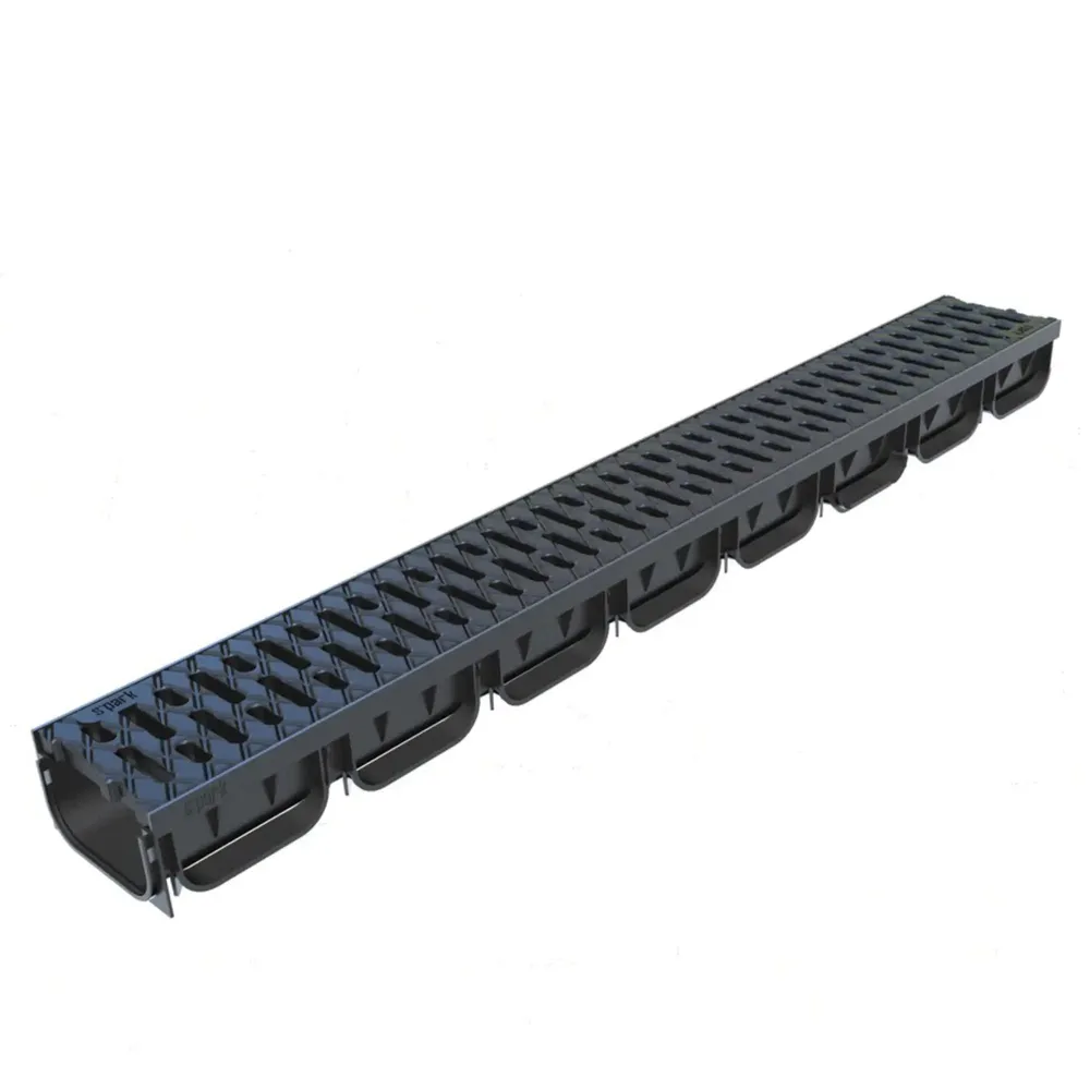 Rigola plastic Vodaland, pietonala, exterioara, pentru scurgere apa pluviala, cu gratar polipropilena, A15, 1000 x 125 x 70 mm, negru