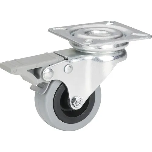Roata pivotanta cauciuc & plastic Tarrox Ø50mm, placa fixare 60x60 mm, cu rulment & frana