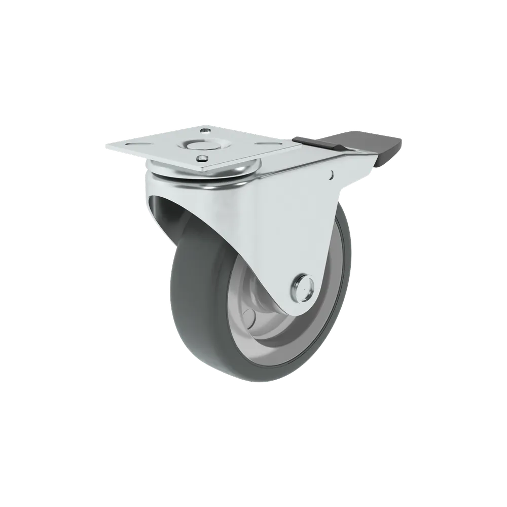 Roata pivotanta cu flansa si frana, Ø 100 mm, max 70 kg, gri