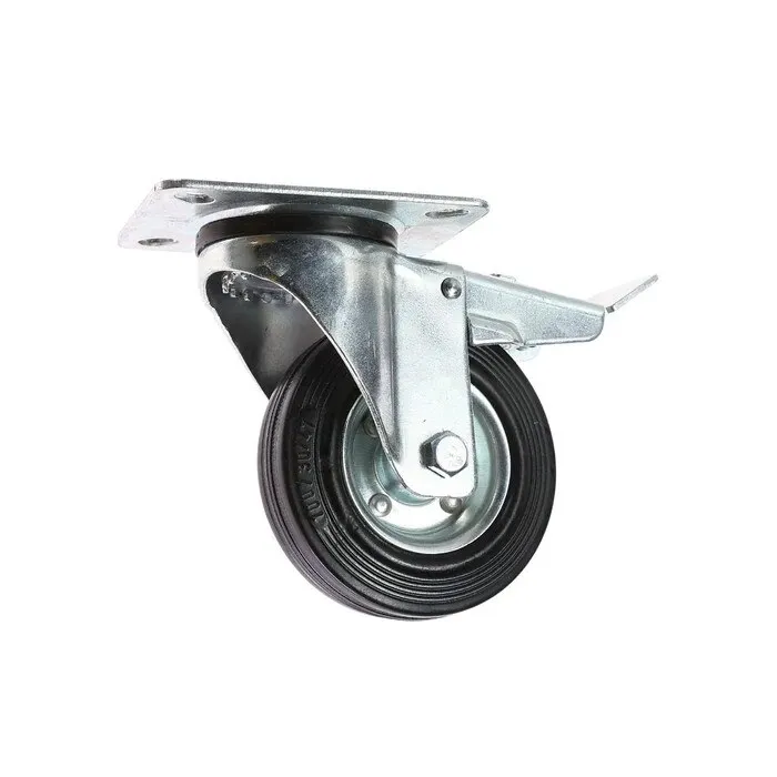 Roata pivotanta, din cauciuc, cu frana, cu placa, 100 mm, 70 kg