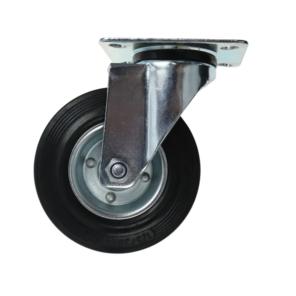 Roata pivotanta, din cauciuc, fara frana, cu placa, 125 mm, 100 kg