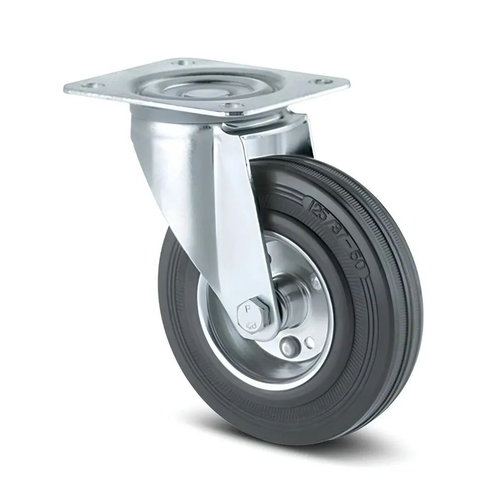 Roata pivotanta, din otel + cauciuc, fara frana, cu placa, 160 mm, 135 kg