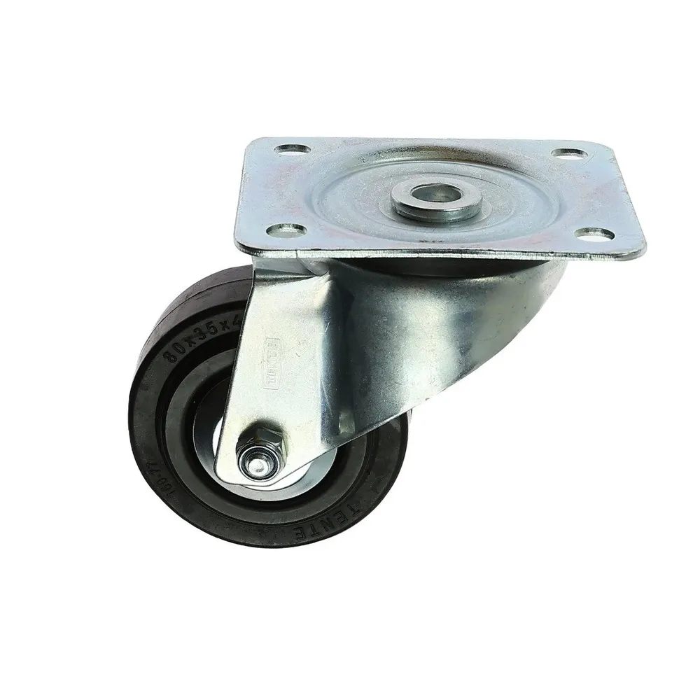Roata pivotanta, din otel + cauciuc, fara frana, cu placa, 80 mm, 70 kg