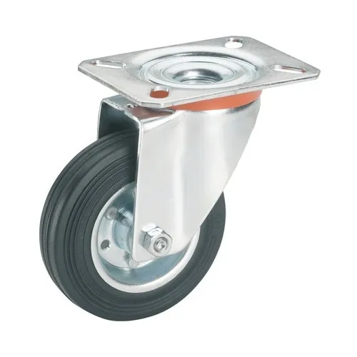 Roata pivotanta metalica & cauciuc plin Tarrox Ø80mm, placa fixare 105x80 mm, cu rulment