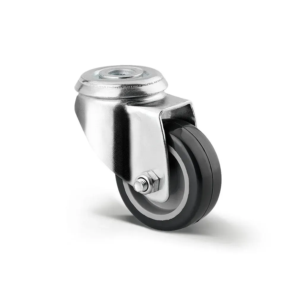 Roata pivotanta pentru carucior / mobila, din polipropilena + cauciuc, fara frana, cu alezaj, 50 mm, 40 kg
