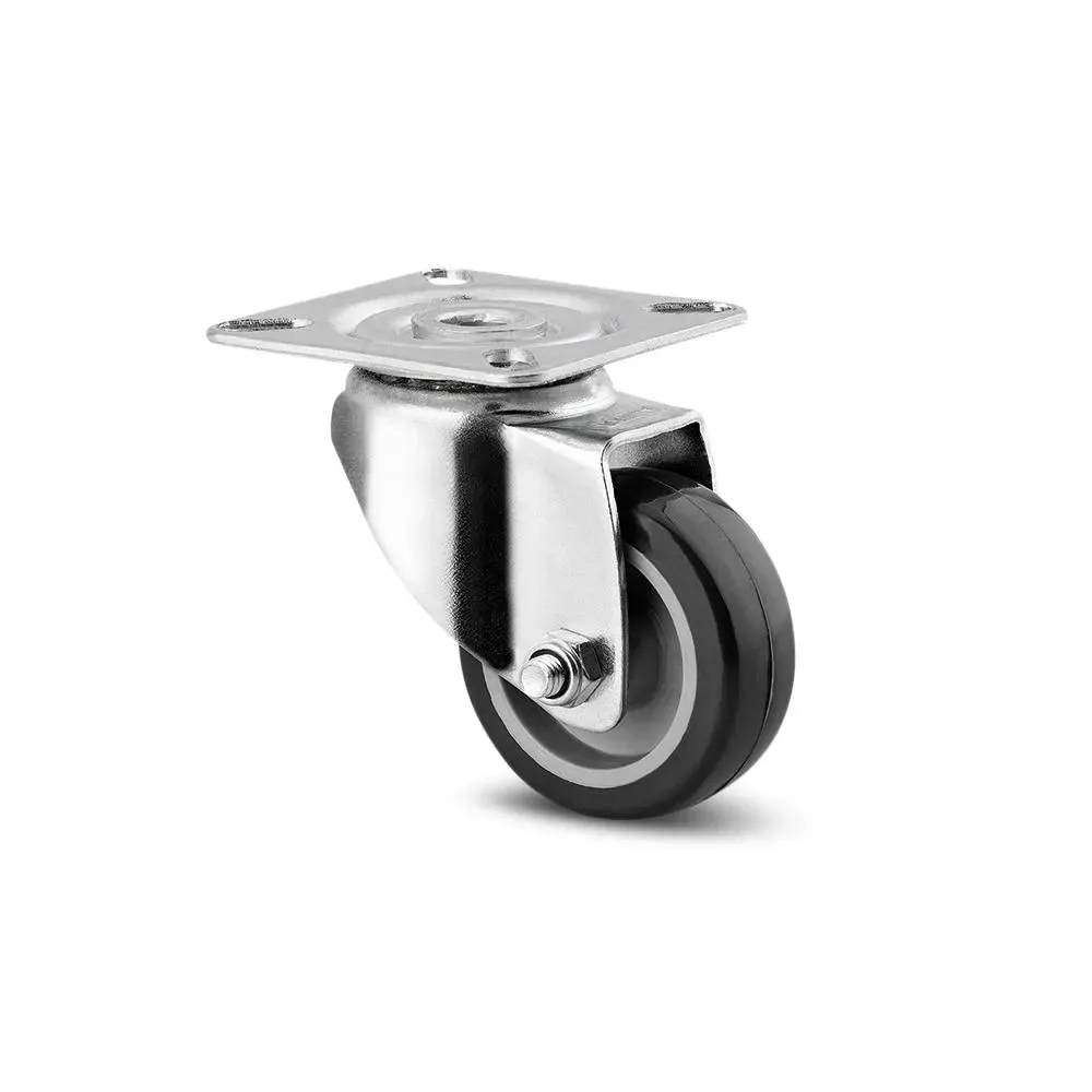 Roata pivotanta pentru carucior / mobila, din polipropilena + cauciuc, fara frana, cu placa, 75 mm, 60 kg