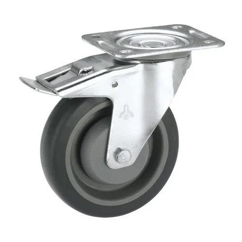 Roata pivotanta plastic & cauciuc plin Tarrox Ø80mm, placa fixare 105x85 mm, cu rulment, frana si blocare directie