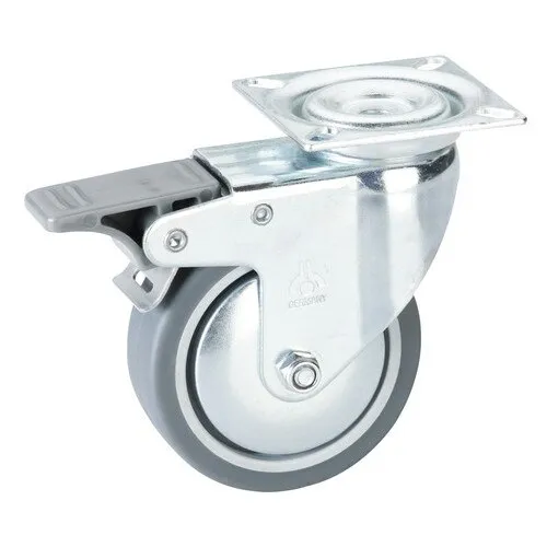 Roata pivotanta plastic Tarrox Ø75mm, max. 50kg, placa de fixare 60x60 mm, cu rulment & frana