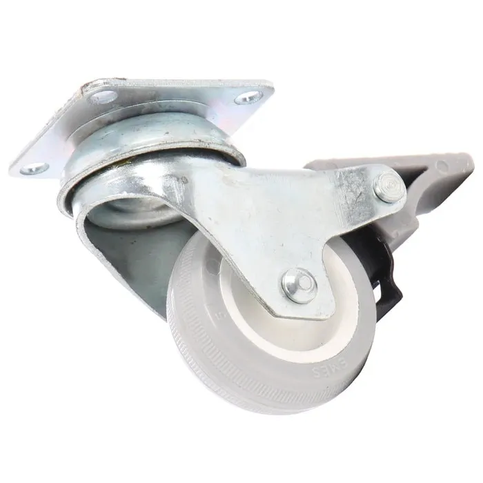 Roata plina, pivotanta, din cauciuc, cu frana, cu placa, 50 mm, 30 kg