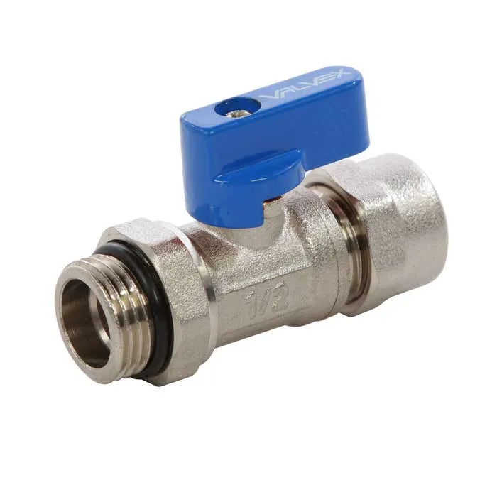 Robinet cu bila Valvex Mini Plus, alama nichelata, cu O-ring si conector Eurocone 16 x 2 - G1 / 2, pentru apa rece, cu piulita
