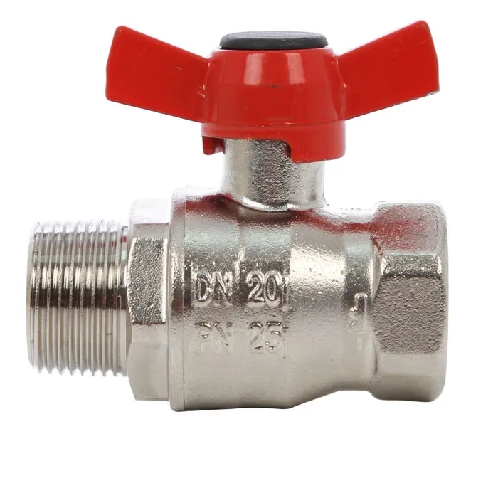 Robinet de inchidere cu bila Herz, alama nichelata, filet interior- exterior, DN 20 (3/4), PN 25, maner fluture