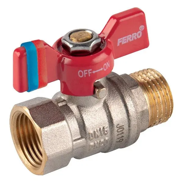 Robinet de trecere cu bila Ferro F-Comfort, alama, filet interior-exterior, 3/4", PN20, maner fluture