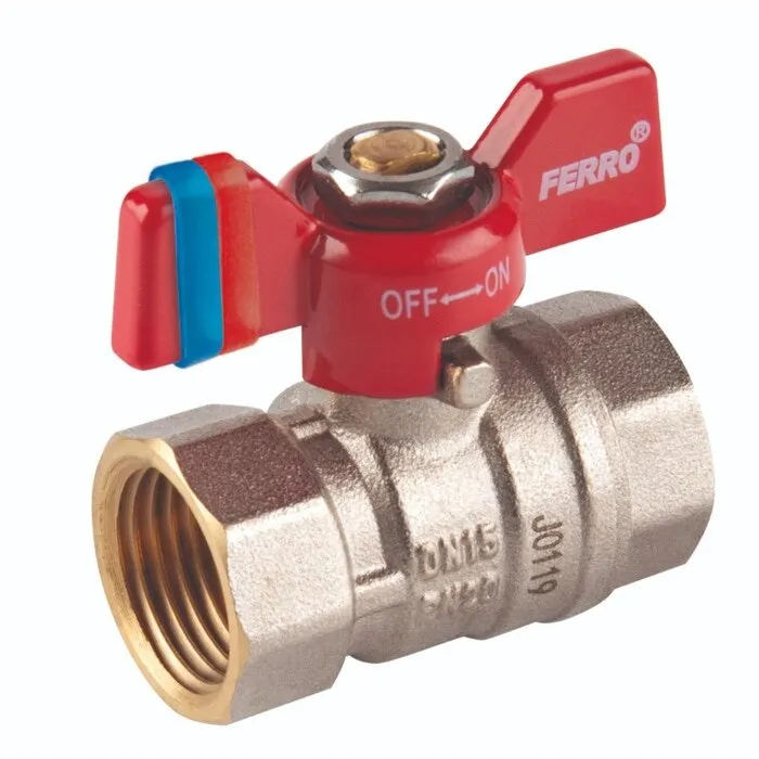 Robinet de trecere cu bila Ferro F-Comfort, alama, filet interior-interior, 1/2", PN20, maner fluture