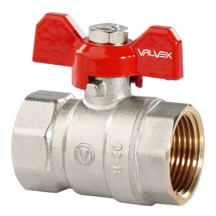 Robinet de trecere cu bila Valvex Oro, alama nichelata, filet interior-interior, 1/2, PN 16, maner fluture