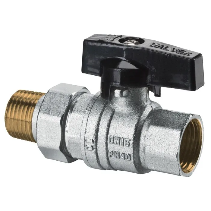 Robinet de trecere cu bila Valvex Tryton alama nichelata, cu racord olandez, DN 25, PN 40, maner fluture