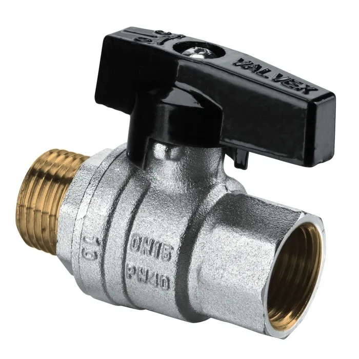 Robinet de trecere cu bila Valvex Tryton, alama nichelata, filet interior-exterior, DN 15, PN 40, maner fluture