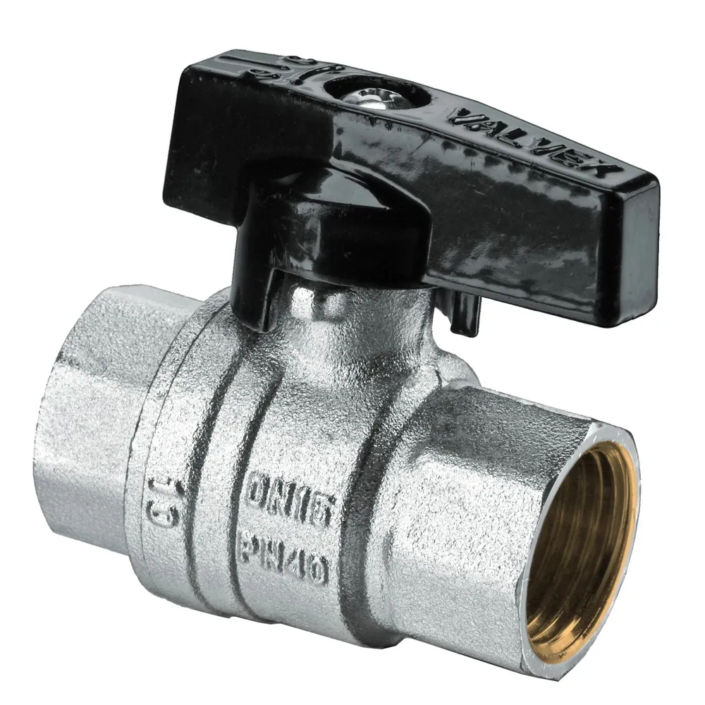 Robinet de trecere cu bila Valvex Tryton, alama nichelata, filet interior-interior, DN 15, PN 40, maner fluture