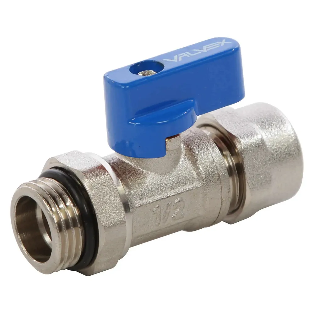 Robinete cu bila Valvex Mini Plus, alama nichelata, cu O-ring si conector Eurocone 16 x 2 - G1 / 2, pentru apa rece, cu piulita