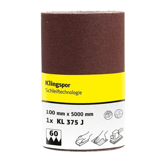 Rola panza abraziva pentru lemn, metale, Klingspor KL 375 J, granulatie 60, rola 5 m x 100 mm