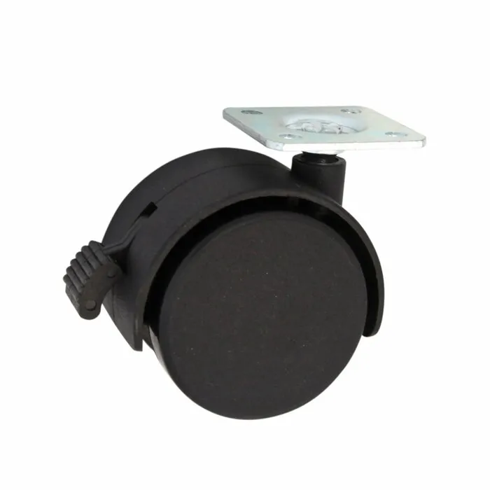 Rotila pentru mobila, pivotanta, cu frana, din plastic, negru, cu placa, diametru 50 mm