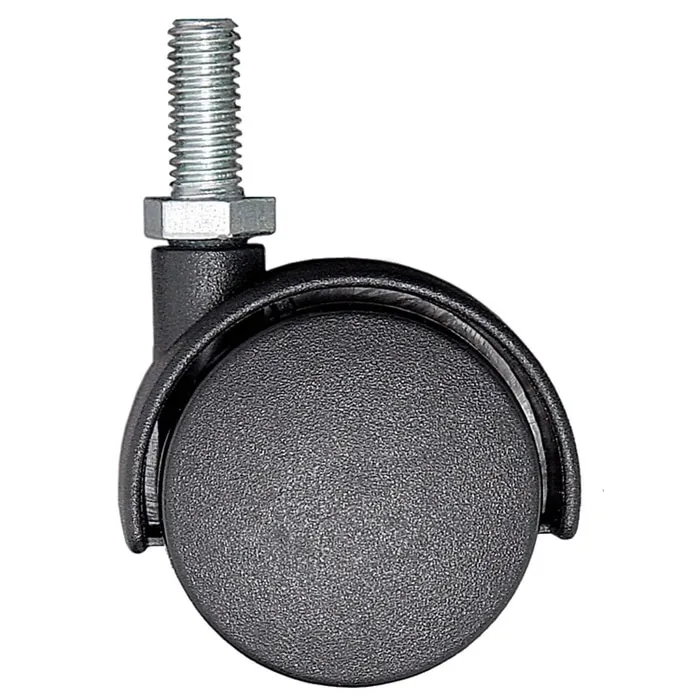 Rotila pentru mobila, pivotanta, fara blocare, din plastic, neagra, cu surub, diametru 50 mm