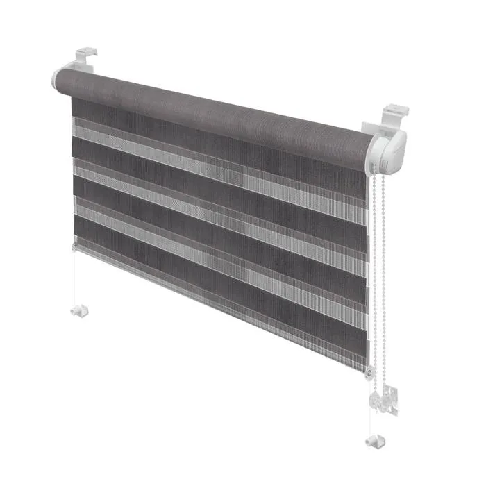 Rulou Stor Gardinia Mini Zebra, poliester, gri, zi-noapte, dimensiuni material 61.5 x 150 cm