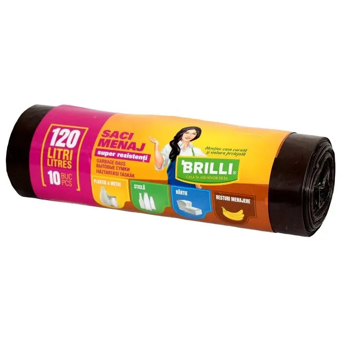 Saci menajeri / gunoi Brilli, pentru colectare selectiva, super rezistenti, maro, 120L, 10 buc
