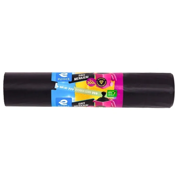 Saci menajeri / gunoi Epack, negru, 300 L, 5 bucati