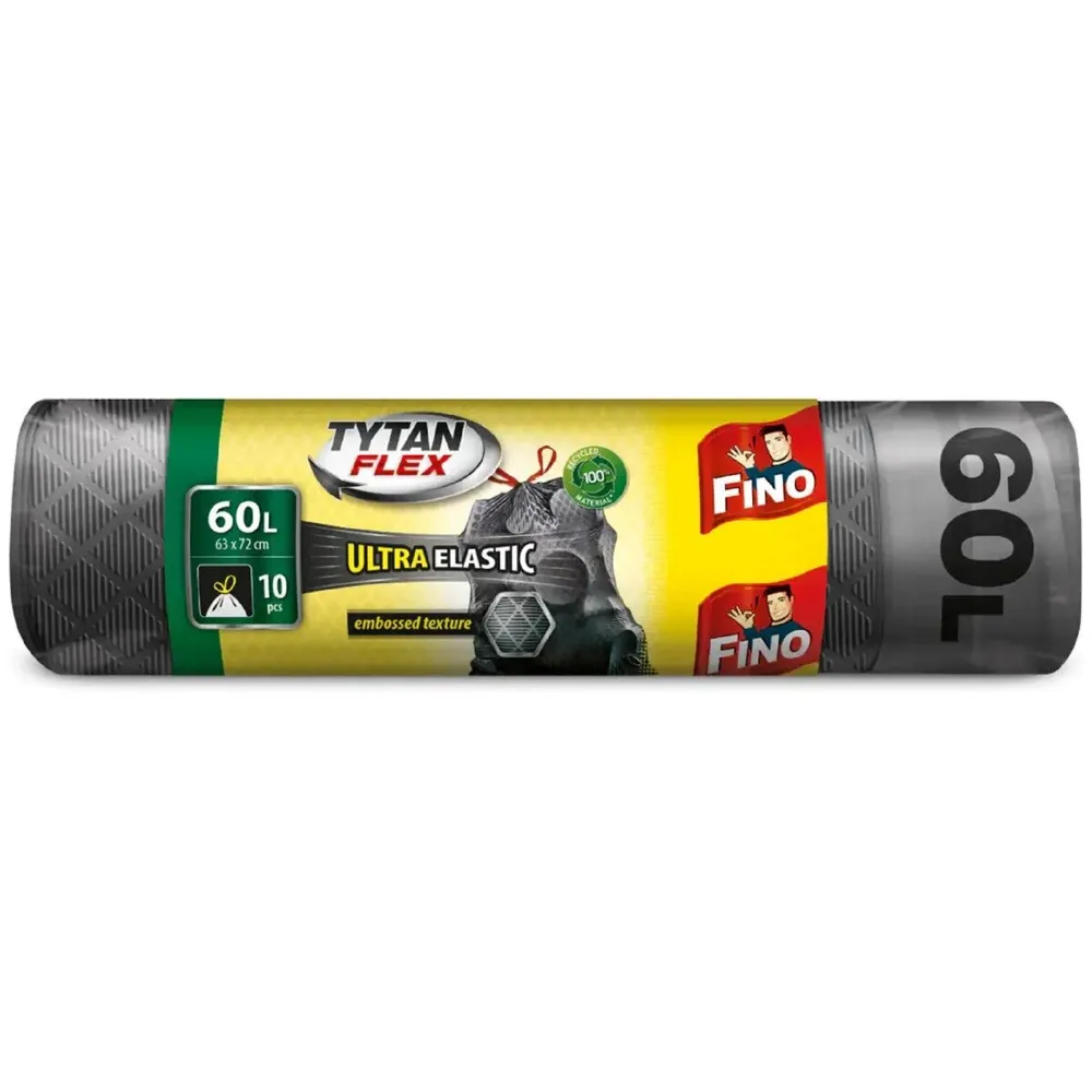 Saci menajeri / gunoi Fino Tytan Flex, ultra elastici, gri metalizat, 60 L, 10 buc