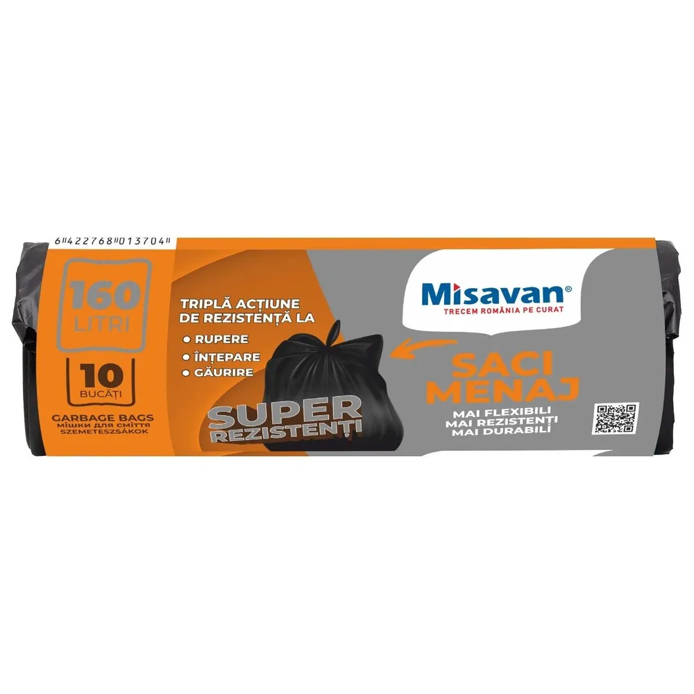 Saci menajeri / gunoi, super rezistenti, negru, 160L, 10 buc