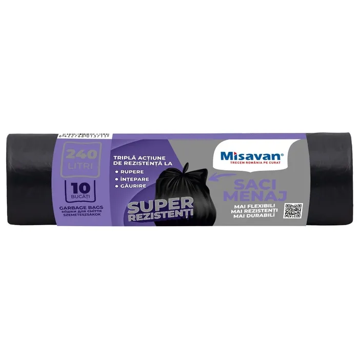 Saci menajeri / gunoi, super rezistenti, negru, 240L, 10 buc