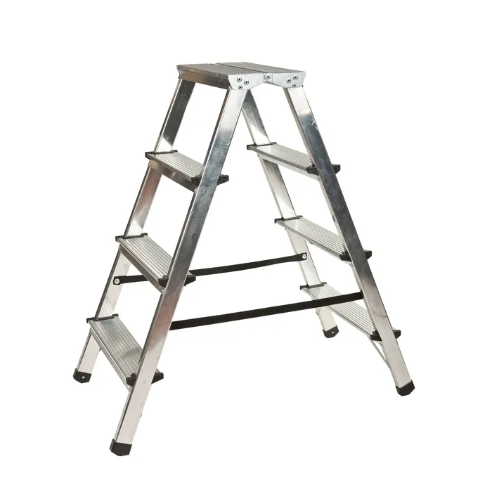 Scara aluminiu, dubla, 2 x 4 trepte, inaltime de lucru 2.8 m, 125 kg