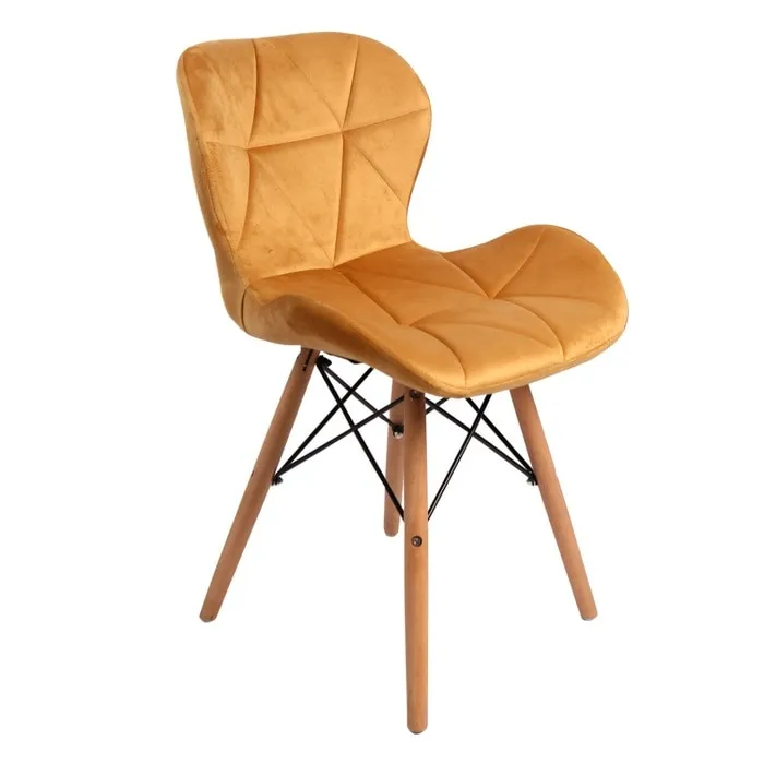 Scaun bucatarie / living fix GC-37, lemn natur + material textil galben mustar