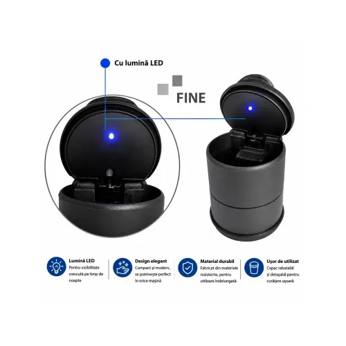 Scrumiera auto universala cu iluminare LED albastra — imaginea 2