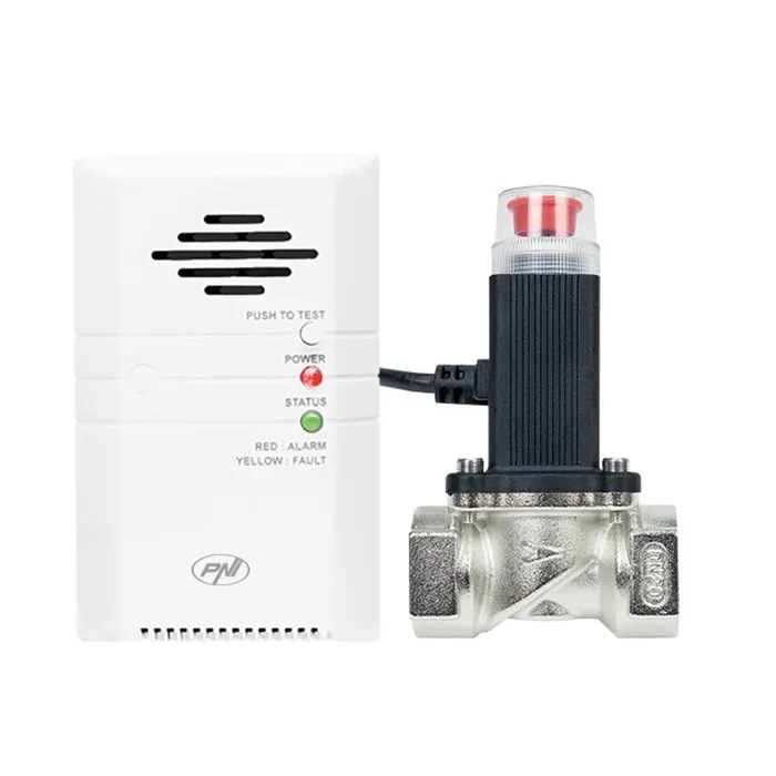 Senzor gaz + electrovalva PNI Safe House 400, 3/4", alarma sonora si vizuala 85 dB, alb