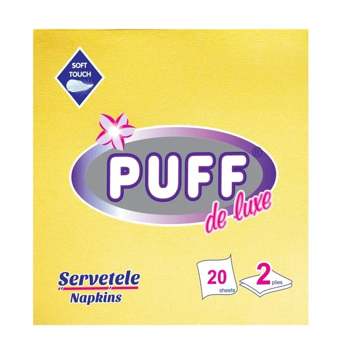 Servetele de masa Puff De Luxe, galben, 2 straturi, 38 x 38 cm, 20 buc / pachet
