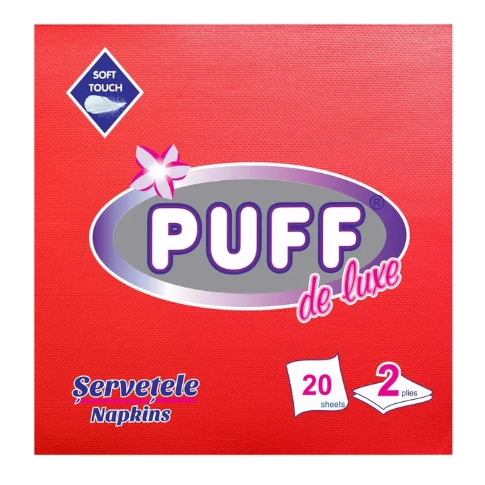 Servetele de masa Puff De Luxe, rosu, 2 straturi, 38 x 38 cm, 20 buc / pachet