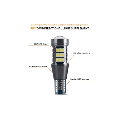 Set 2 becuri T15 27SMD 3030 Canbus 12V 800 lumen lumina alba — imaginea 6