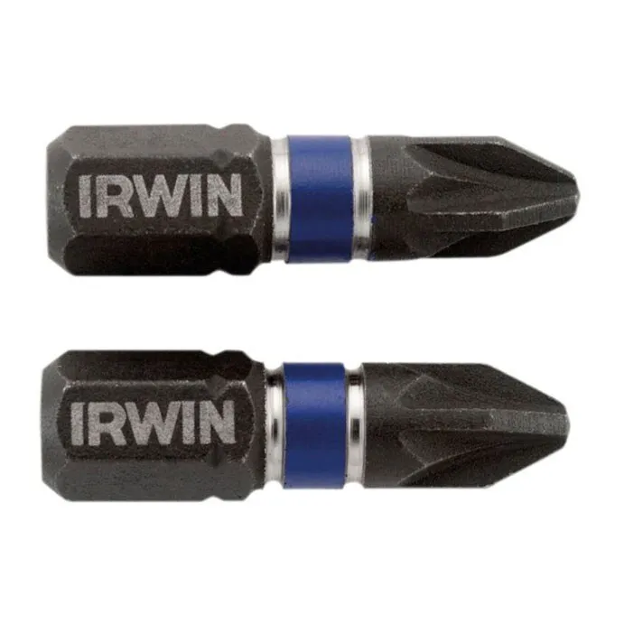 Set 2 biti de impact pentru insurubare, Irwin 1923355, profil Pozidriv, PZ 2, 25 mm