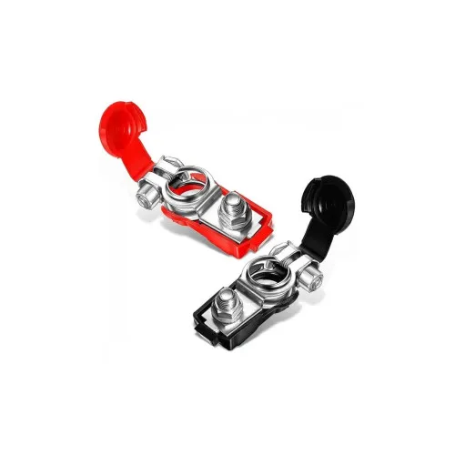 Set 2 borne pentru baterie auto din aluminiu dur exolat invelite in cauciuc, negru-rosu — imaginea 2