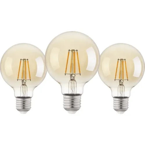 Set 3 becuri vintage LED Eglo E27 4W 400 lumeni, glob G80, lumina neutra