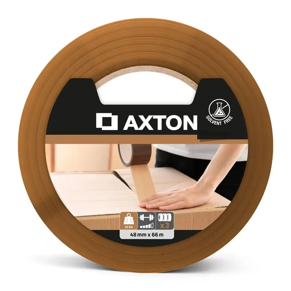 Set 3 benzi de ambalare Axton, 48mm x 66m, maro, rezistente
