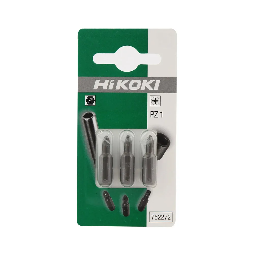 Set 3 biti pentru insurubare, Hikoki 752272, profil Pozidriv, PZ1, 25 mm